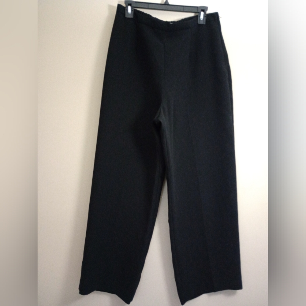 Black Dress Pants Wide Leg Side Zip Size 16 Petite
